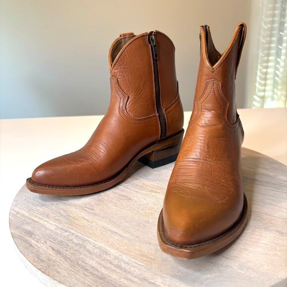 Alvies Brown Leather The Rainey Ankle Shorty Cowboy Western Boots US Size 8.5 B - Picture 1 of 11